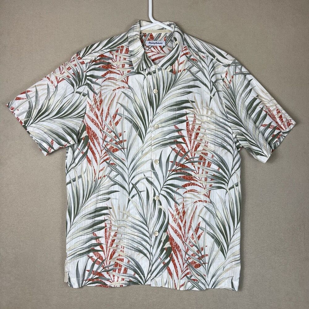 Tommy Bahama Shirt Men Medium Multicolor Silk Hawaiian Short Sleeve Preppy Adult